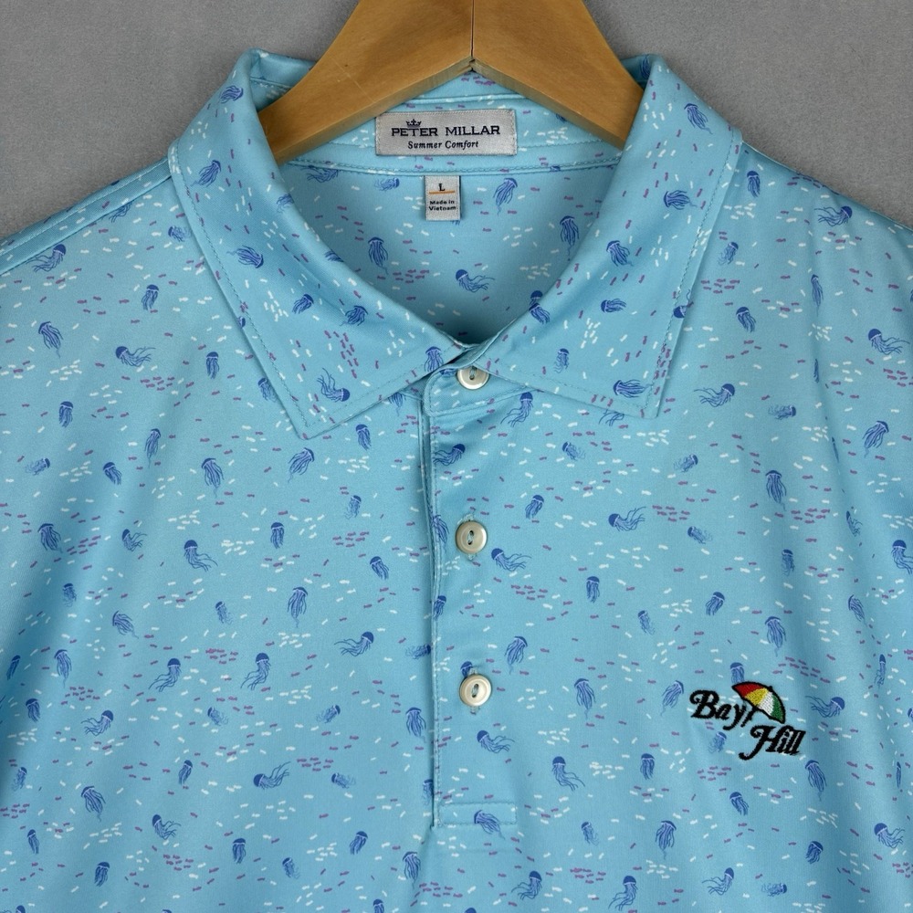 Peter Millar Summer Comfort Polo Mens Large Jellyfish Bay Hill Arnold Palmer